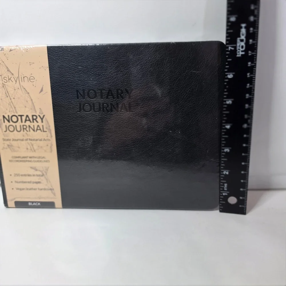 Skyline Notary Journal Official Record Log Book 250 Entries Vegan Leather Black‎